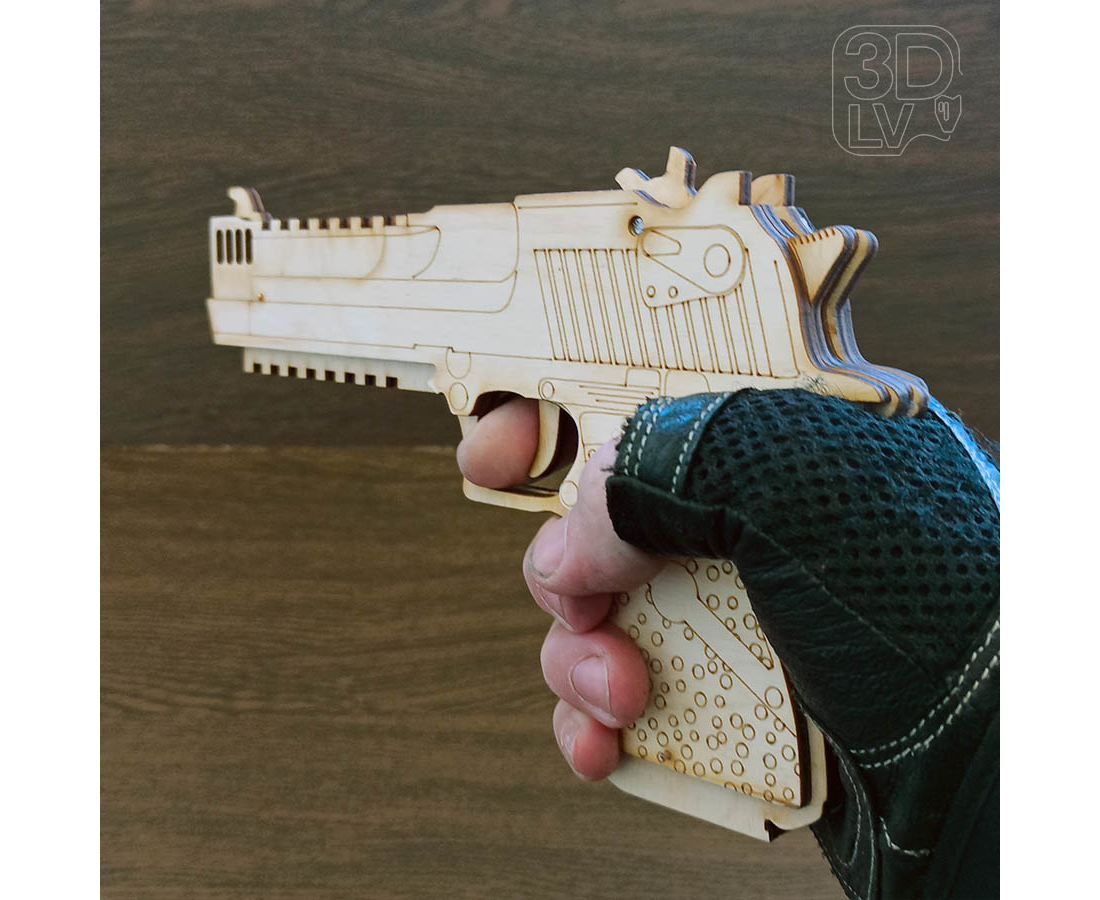 Резинкострел пистолет Desert Eagle синяя фанера копия 1:1 (3DLV-19-9301) из  дерева купить